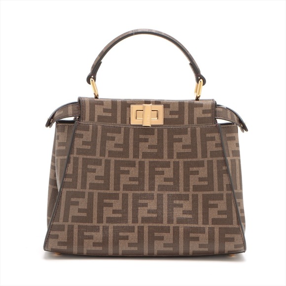 Fendi Mini Peekaboo Zucca Leather 2WAY Handbag Brown - Picture 2 of 10